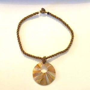 Gold Beaded Dangling Shell Necklace